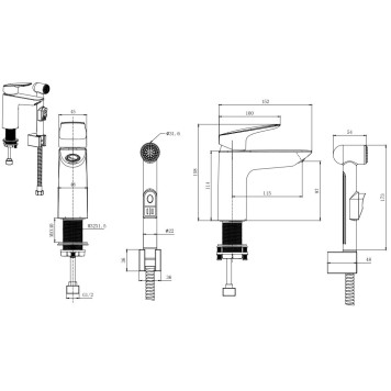 AQ1012MB ВЕГА смеситель для раковины 97 с гигиеническим ручным душем, матовый черный AQ1012MB-1