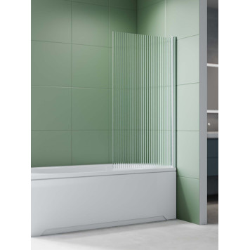 AQ.BS.080.2CH Шторка на ванну, одноэлементная, поворотная 800X1500 профиль хром, стекло прозрачное рифленое 6мм AQ.BS.080.2CH