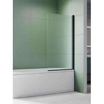 AQ.BS.080.2BL Шторка на ванну, одноэлементная, поворотная 800X1500 профиль черный, стекло прозрачное рифленое 6мм AQ.BS.080.2BL