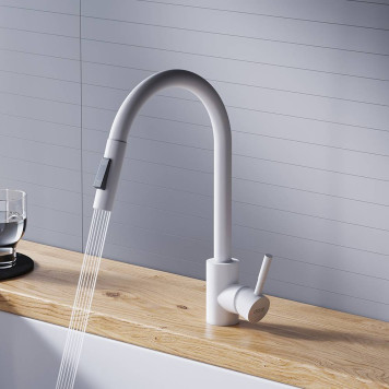 D3007533 Смеситель для кухни с вытяжным изливом, белый-1