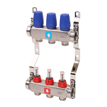 Коллектор, Premium, 1 х 3/4ЕК, 3 выхода, в сборе с расходомерами