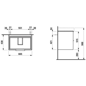 Laufen Base Тумба подвесная 70x46.5см, с раковиной, с 2 выдвиж. ящиками, цвет: белый глянцевый. 4.0233.2.110.261.1, 8.1096.7.000.104.1-1