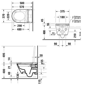 Duravit D-Neo Унитаз подвесной, безободковый, Sensowash, с покрытием Hygieneglaze, цвет: белый-1
