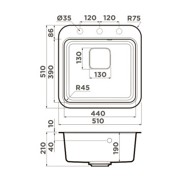 Omoikiri Tasogare 51-PA Кухонная мойка Artgranit 51x51 см, цвет: пастила 4993738-1