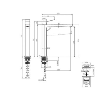 Bossini Aki Line Смеситель для раковины AKI-T высокий с донным клапаном 1 rdquo;1/4 и гибкая подводка из нерж. стали 3/8 rdquo;., цвет: хром-1