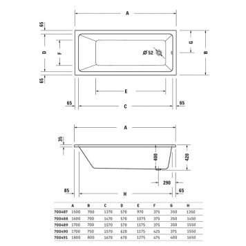 Duravit No.1 Ванна 180х80см., встраиваемая, акриловая, цвет: белый. 700491000000000-3