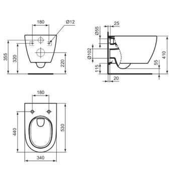 Ideal Standard I.life O Унитаз подвесной 35x53см, безободковый, смыв HydroTwist, крепление EasyFix+, цвет: белый. T568001-8