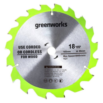 Диск пильный по дереву Greenworks,165x1.6x20 мм, 18T