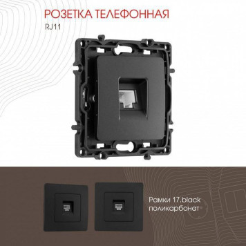 Розетка телефонная RJ-11 без рамки Arte Milano am-217 217.51-1.black-1