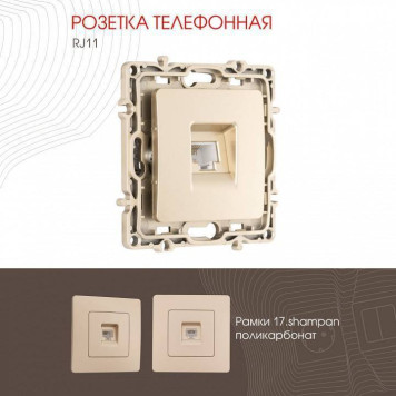 Розетка телефонная RJ-11 без рамки Arte Milano am-217 217.51-1.shampan-1