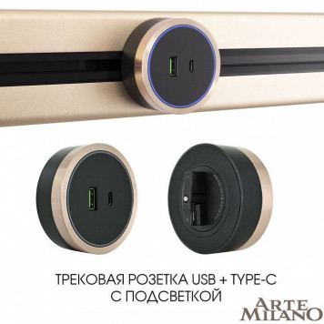 Розетка USB и type C на треке Arte Milano Am-track-sockets 380066TS LED/USB-Type-C Gold-4