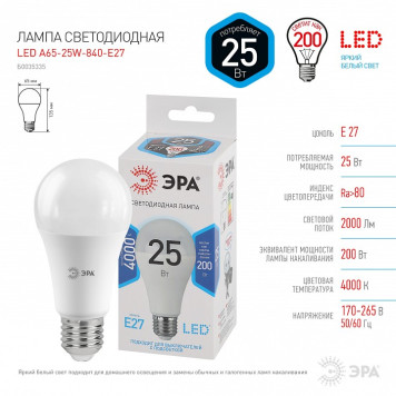 Лампа светодиодная Эра Стандарт LED A65-25W-840-E27-2