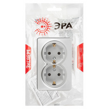 Розетка двойная с заземлением и со шторкой Эра Эра Эксперт 11-2205-03-3
