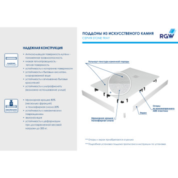 Душевой поддон прямоугольный RGW ST-W Белый 800x1000-14