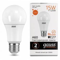 Лампа светодиодная Gauss Led Elementary A60 E27 15Вт 3000K 23215