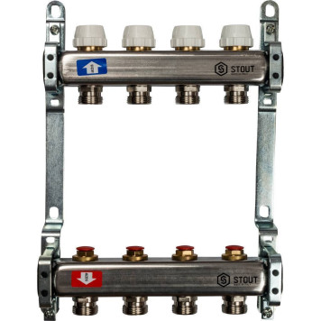 Коллектор STOUT из нержавеющей стали без расходомеров 4 вых.