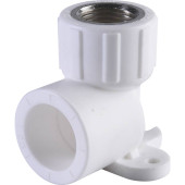 Угольник Политэк 25х1/2 с внутренней резьбой с креплением для полипропиленовых труб под сварку (цвет белый) (9400082512)