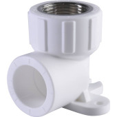 Угольник Политэк 25х3/4 с внутренней резьбой с креплением для полипропиленовых труб под сварку (цвет белый) (9400082534)