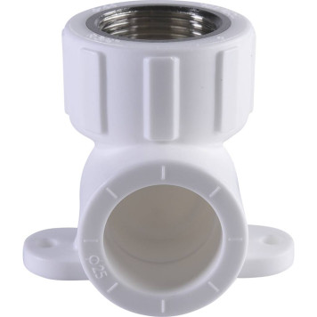 Угольник Политэк 25х3/4 с внутренней резьбой и креплением для полипропиленовых труб под сварку (белый)-1