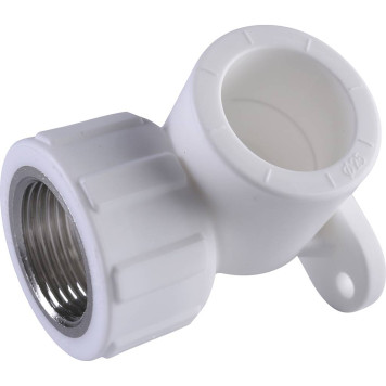 Угольник Политэк 25х3/4 с внутренней резьбой и креплением для полипропиленовых труб под сварку (белый)-2