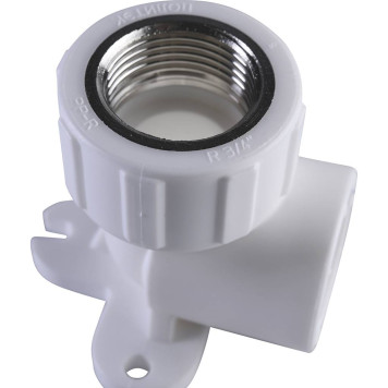 Угольник Политэк 25х3/4 с внутренней резьбой и креплением для полипропиленовых труб под сварку (белый)-5