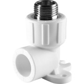Угольник Политэк 20х1/2 с наружной резьбой с креплением для полипропиленовых труб под сварку (цвет белый) (9500082012)