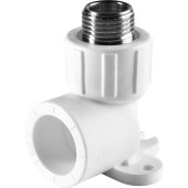 Угольник Политэк 25х1/2 с наружной резьбой с креплением для полипропиленовых труб под сварку (цвет белый) (9500082512)