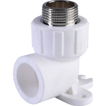 Политэк Угольник 25х3/4 с наружной резьбой для полипропиленовых труб (белый) с креплением под сварку