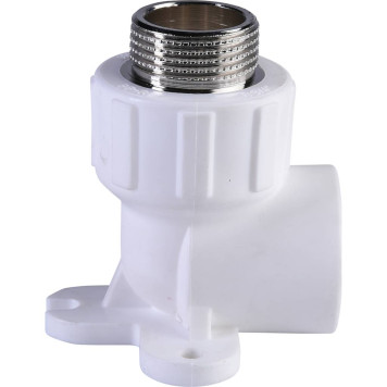 Политэк Угольник 25х3/4 с наружной резьбой для полипропиленовых труб (белый) с креплением под сварку-3