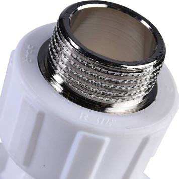 Политэк Угольник 25х3/4 с наружной резьбой для полипропиленовых труб (белый) с креплением под сварку-5