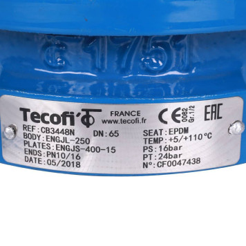 Клапан обратный Tecofi PN16 CB3448N-EP0065 с двухстворчатыми створками и уплотнением EPDM-7