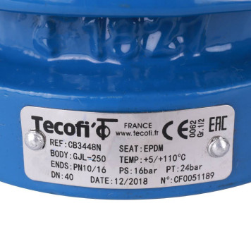 Клапан обратный Tecofi CB3448N-EP0040 2/ств чугун Ду40 Ру16 межфланцевый ст/чуг T=110-8