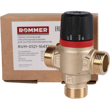 ROMMER RVM-0121-164320 Термостатический смесительный клапан для систем отопления и ГВС 3/4  НР 20-43°С KV 1,6 (боковое смешивание) (RVM-0121-164320)-6
