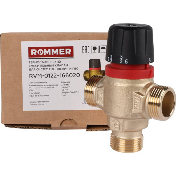 ROMMER RVM-0122-166020 Термостатический смесительный клапан для систем отопления и ГВС 3/4 НР 35-60°С KV 1,6 (боковое смешивание) (RVM-0122-166020)-7