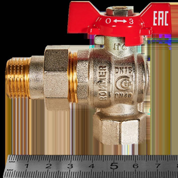 Кран шаровой угловой с американкой ROMMER ВР/НР, ручка бабочка 1/2 (RBV-0006-2610215)-1
