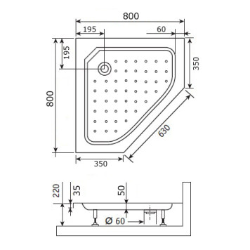Душевой поддон трапеция RGW STYLE-TR 800x800-7