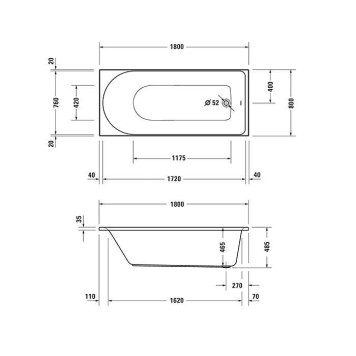Duravit D-Neo Ванна 180х80хh60см, встраиваемая, с одним наклоном для спины, акрил, цвет: белый. 790127000000000, 700475000000000-2