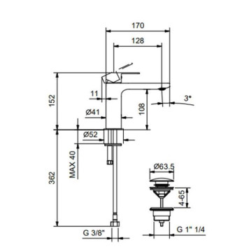 Fantini Myo Смеситель для раковины на 1 отв., цвет: черный матовый-1