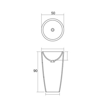 Dea Design Pedestal Basin Раковина 50х50х90см., напольная, без отв., Solid Surface, цвет: White №18. DD2010 500 18-2