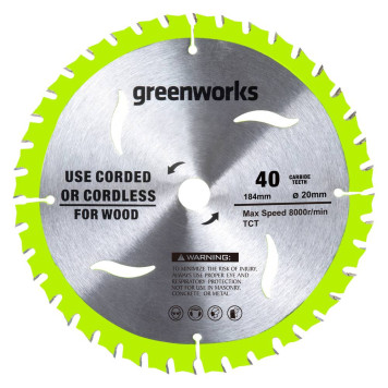 Диск пильный по дереву Greenworks 184x20 мм, 40T