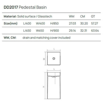 Dea Design Pedestal Basin Раковина 45х45х90см., напольная, без отв., цвет: grey. DD2017 450 3-1