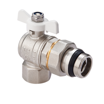 Кран-американка шаровой, Premium, ГОСТ, угловой, 1/2, НВ, PN 40, ручка-бабочка, с полусгоном и самоуплотняющимся кольцом