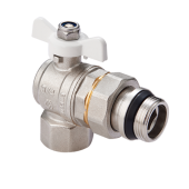 Кран-американка шаровой, Premium, ГОСТ, угловой, 3/4, НВ, PN 40, ручка-бабочка, с полусгоном и самоуплотняющимся кольцом