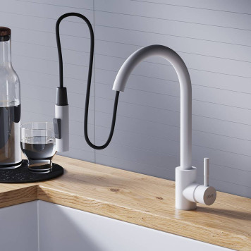 D3007533 Смеситель для кухни с вытяжным изливом, белый-3