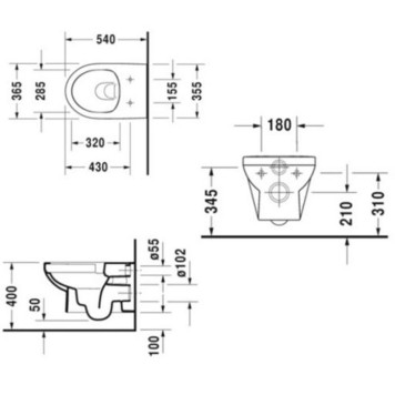 Duravit DuraStyle Комплект: подвесной унитаз Basic Rimless 256209 36.5х54см.+ сиденье с автоматическим закрыванием 002079-4