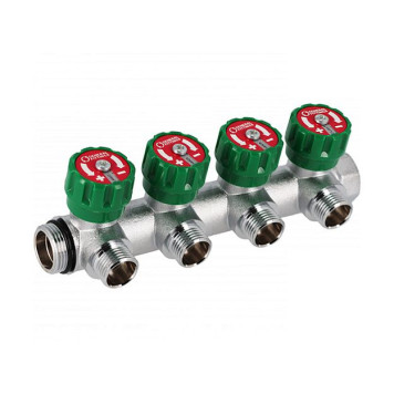 Коллектор латунный никелированный Hoobs 1 x3/4 (евроконус) - 4 вых.. 03106H