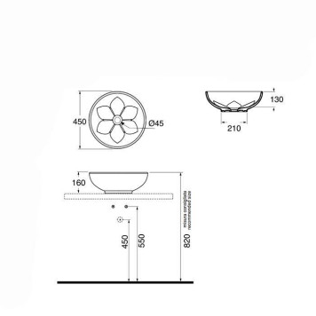 Azzurra Fleur Раковина накладна, 45х16см, без отв., цвет: Tortora-4