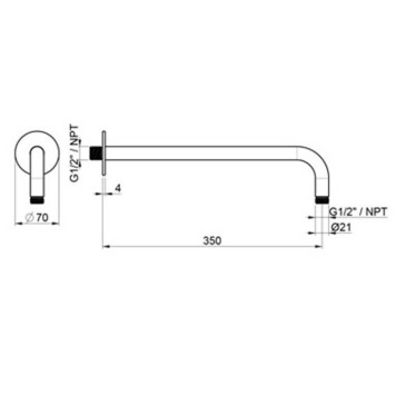 Almar 316 Stainless Steel Кронштейн для верхнего душа, потолочный, 35 см с круглым отражателем, цвет: нержавеющая сталь брашированная AISI 316. E021093.316-1