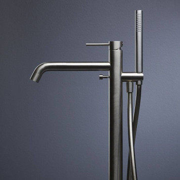 Newform X-STEEL 316 Смеситель для ванны напольный, излив 243 мм, в комплекте руч. душ, шланг, без встраиваемой части, цвет: INOX. 69684EX.50.050-2