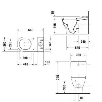 Duravit Starck 3 Унитаз моноблок приставной 65.5х36см., в комплекте с креплением, универсальный выпуск, цвет: белый. 0128090000, 0920100005-2